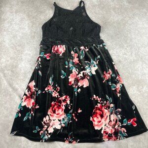 Y2K INC‎ Intimates Slip Dress Black XS Floral Velvet Lace Halter Mini Summer EUC